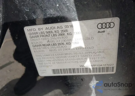 2016 Audi Q5 3.0T Premium Plus from USA, damaged, VIN WA1D7AFP1GA127023